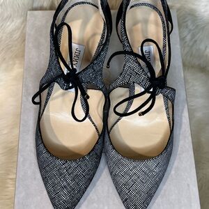 Jimmy Choo Black and Cream Lace-Up Flats